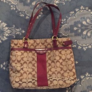 COACH brown and wine/burgundy medium tote
